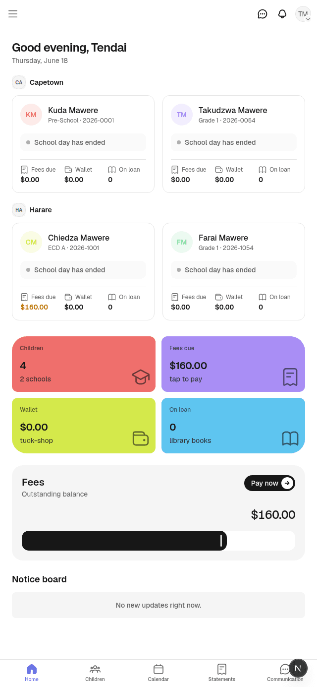 EjuBox parent app on mobile